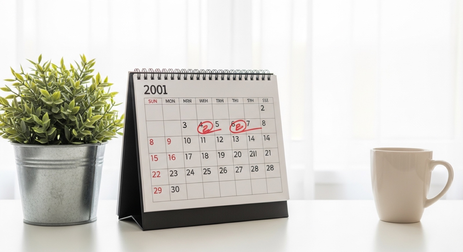 Weekly upload schedule marked on a desk calendar