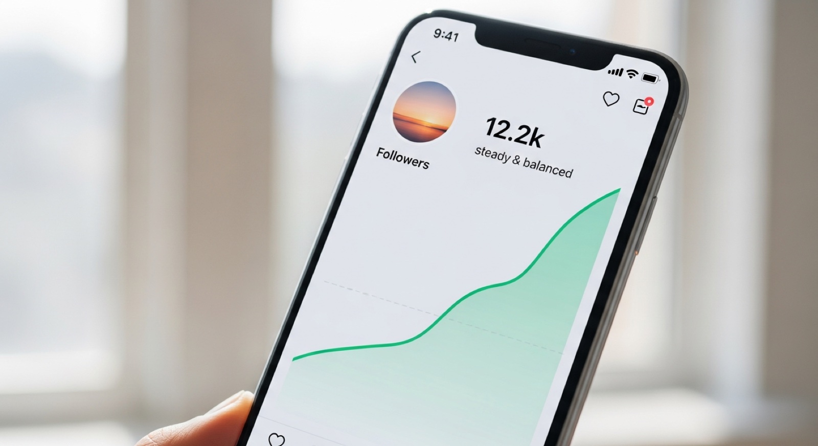 Steady, natural Instagram follower growth on a healthy profile